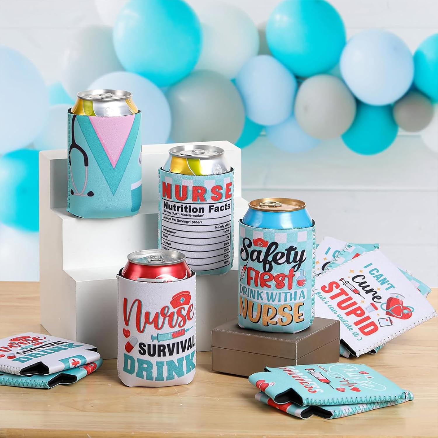 Nurses Week Can Cooler Sleeve, 24 Packs Bulk Funny Nursing Day Beer Beverage Cans Coolers for 2026 Nurse Appreciation Week Party Decorations Supplies Graduation Rn Themed Favors Gifts