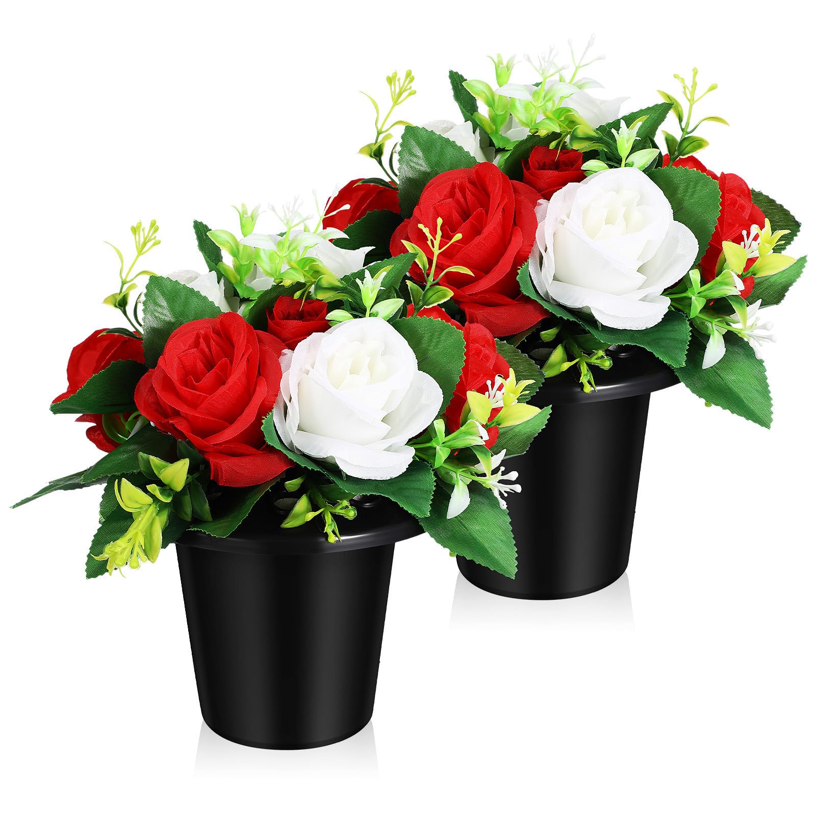 Fiori Artificiali in Vaso per Cimitero 2 Pezzi Composizioni Floreali da Esterno Resistenti Piccole Decorazioni per Tombe e Monumenti Commemorativi