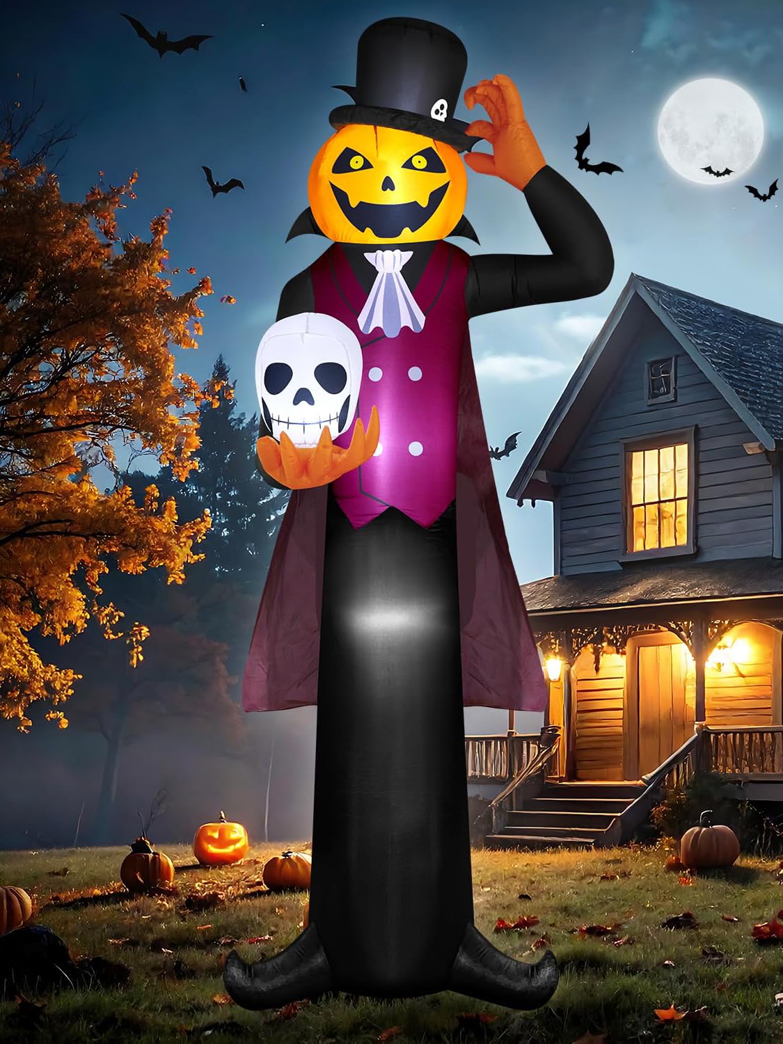 12FT Giant Halloween Inflatables Pumpkin Ghost Vampire, Halloween Decorations Outdoor Spooky Blow Ups Yard Decoration Large Huge Creepy Blowups Built-in Full-Body LEDs for Holiday Party Lawn
