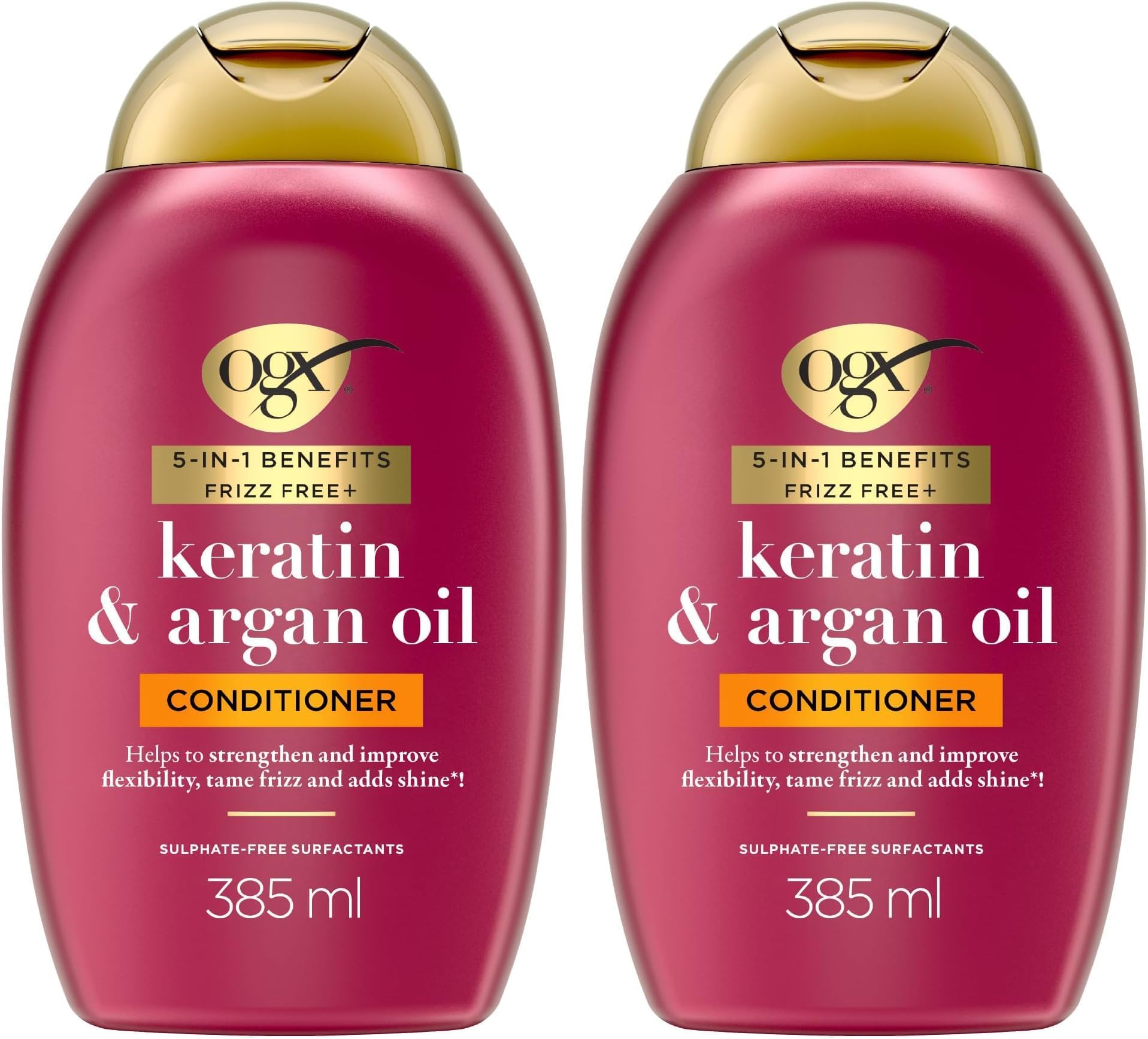 OGX Keratin and Argan Oil Anti-Frizz 5-in-1 Benefits Conditioner, Sulphate Free Surfactants, 385ml (Pack of 2)