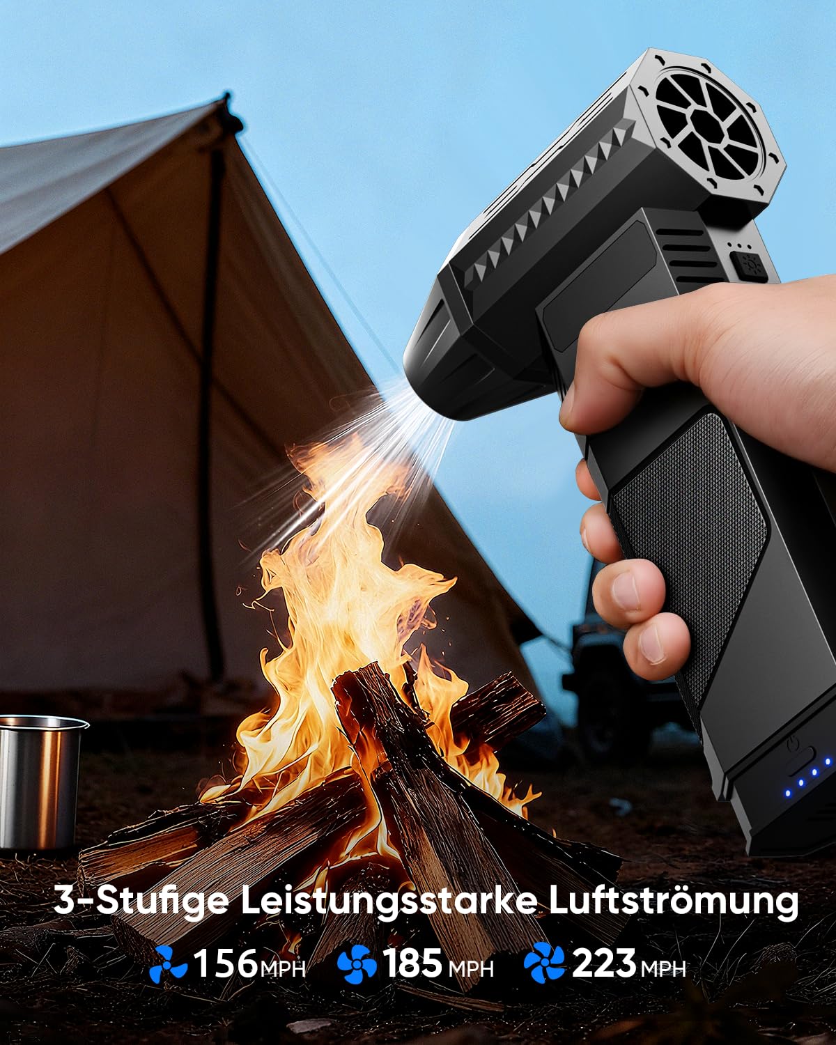 Luftduster Elektrische Staubgebläse mit 2 Modularen Wechselakkus, 220g+ Luftstrom, Druckluftspray mit 2 Magnetischen Düsen, 8000mAh Akku, 3-Gang, LED - Mini Gebläse für PC, Tastatur, Auto & Elektronik