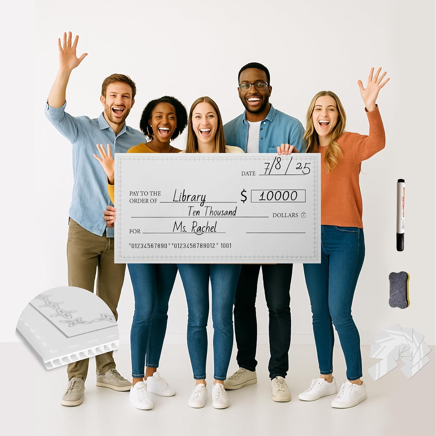 48 x 24 Inches Foldable Giant Check for Presentations, Dry Erase Big Blank Check, Large Fake Check, Oversized Checks for Fundraisers, Prizes, Awards,Retirement, Charity & Donation Events