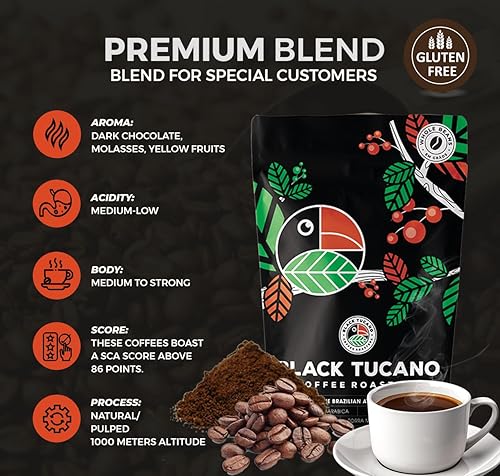 Miniatura 6 de Black Tucano Specialty Coffee - Café brasileño de grano entero tostado medio - Grano entero de mezcla premium - 8.8 onzas 8.82 oz