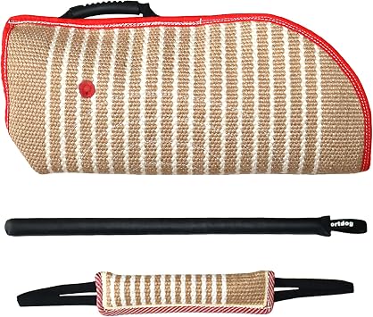 DGSL Dog Training Set - Dog Bite Sleeve, Pillow Tug Toy, Stick - Professional Training Equipment for Biting, Interactive, Fetch, K9, Puppy Transverse Stripe