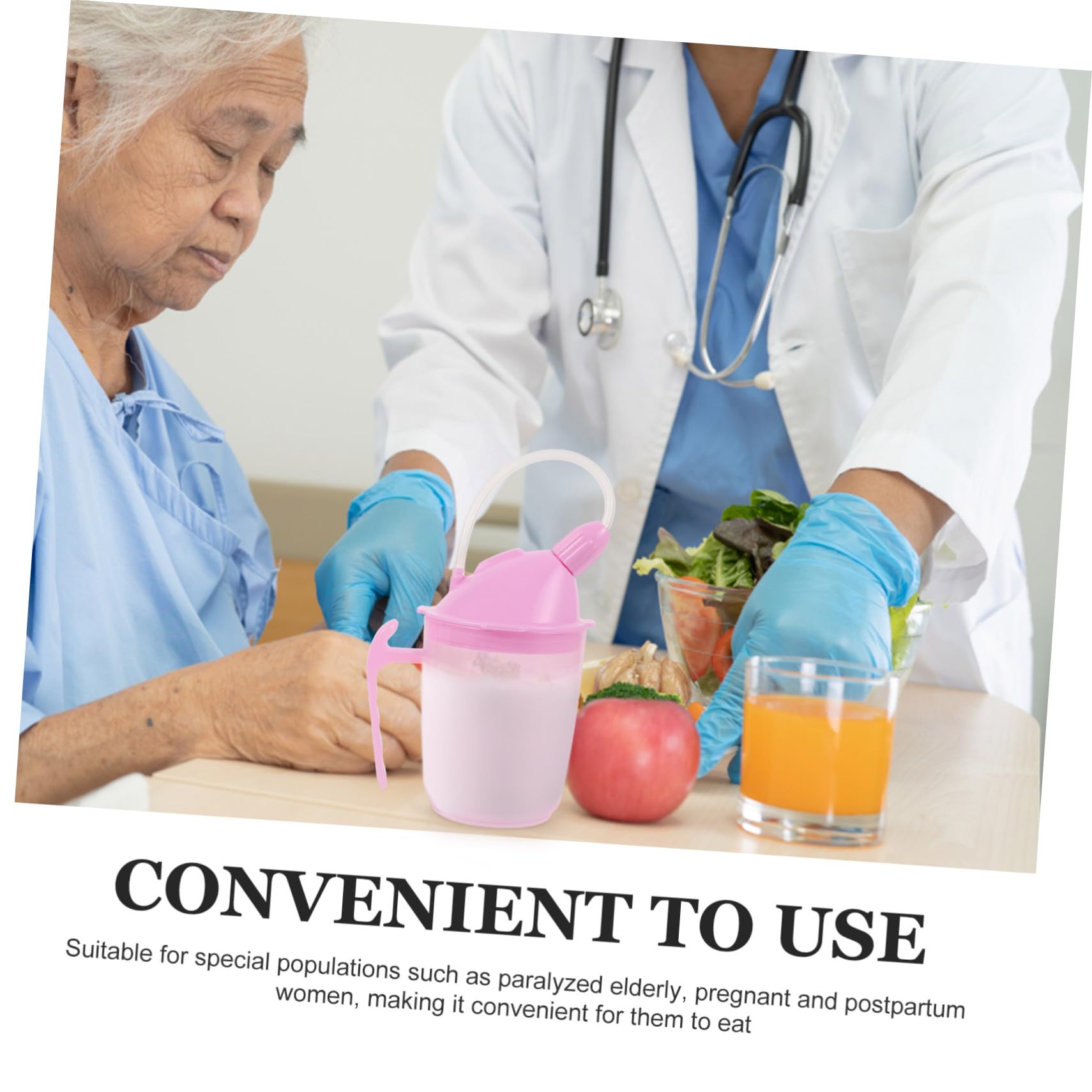 Vaso con Pajita Antidesbordamiento para Pacientes Discapacitados y Maternidad Taza Ergonómica con Asas Dobles Diseño Prueba de Fugas para Adultos Mayores y Personas con Destreza