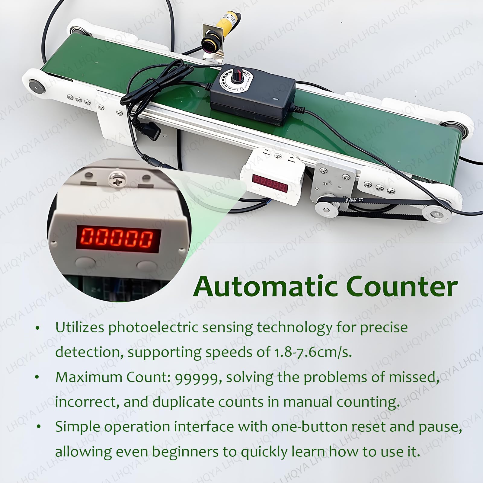 Convoyeur électrique avec compteur automatique, vitesse réglable pour laboratoires scientifiques, transformation des aliments et emballage