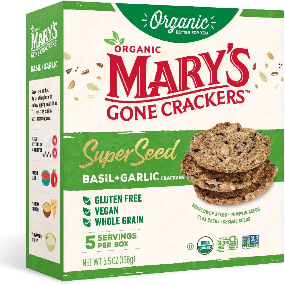 Mary's Gone Crackers Super Seed Crackers, Organic Plant Based Protein, Gluten Free, Basil & Garlic, 5.5 Ounce (Pack of 1)USDA Organic