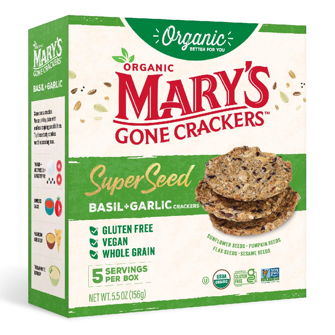 Mary's Gone Crackers Super Seed Crackers, Organic Plant Based Protein, Gluten Free, Basil & Garlic, 5.5 Ounce (Pack of 1)USDA Organic