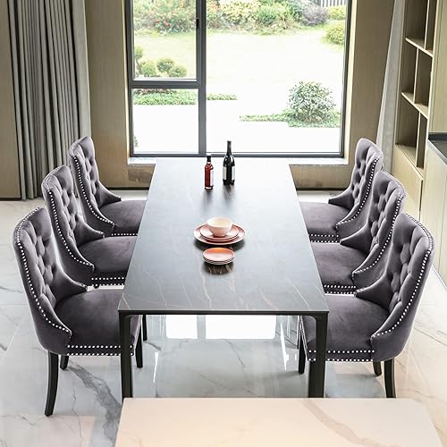 Miniatura 5 de Aoowow Juego de 2 sillas de comedor tapizadas de terciopelo, sillas laterales sin brazos con respaldo de ala, botones y patas de madera maciza para