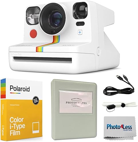 Polaroid Now+ - Cámara controlada por aplicación conectada por Bluetooth de 2 generación tipo I + película de color Polaroid para tipo I + álbum de