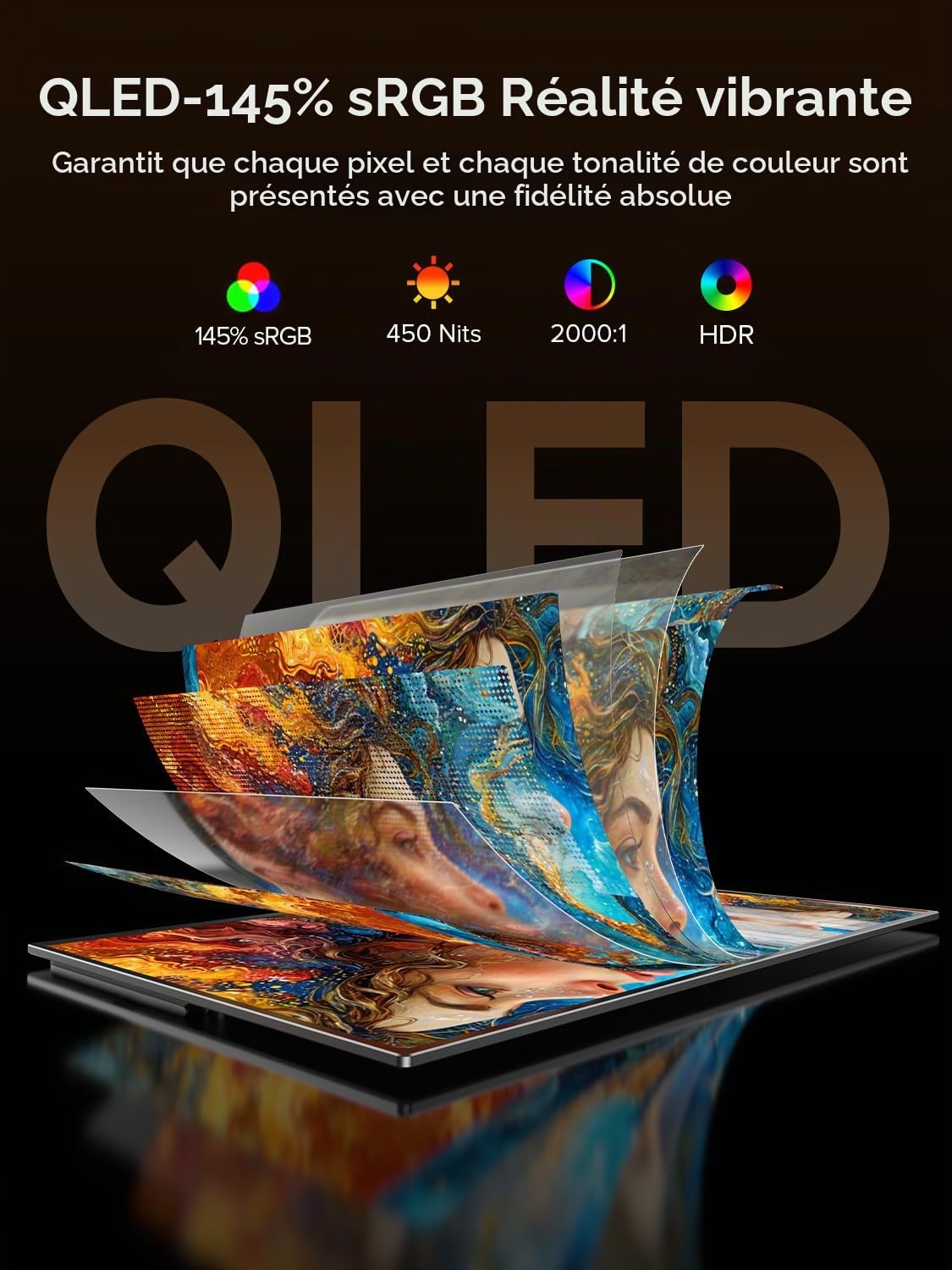 UPERFECT 23,8 Pouces 144Hz QLED Écran Portable, FHD 1080P 2000:1 145% sRGB