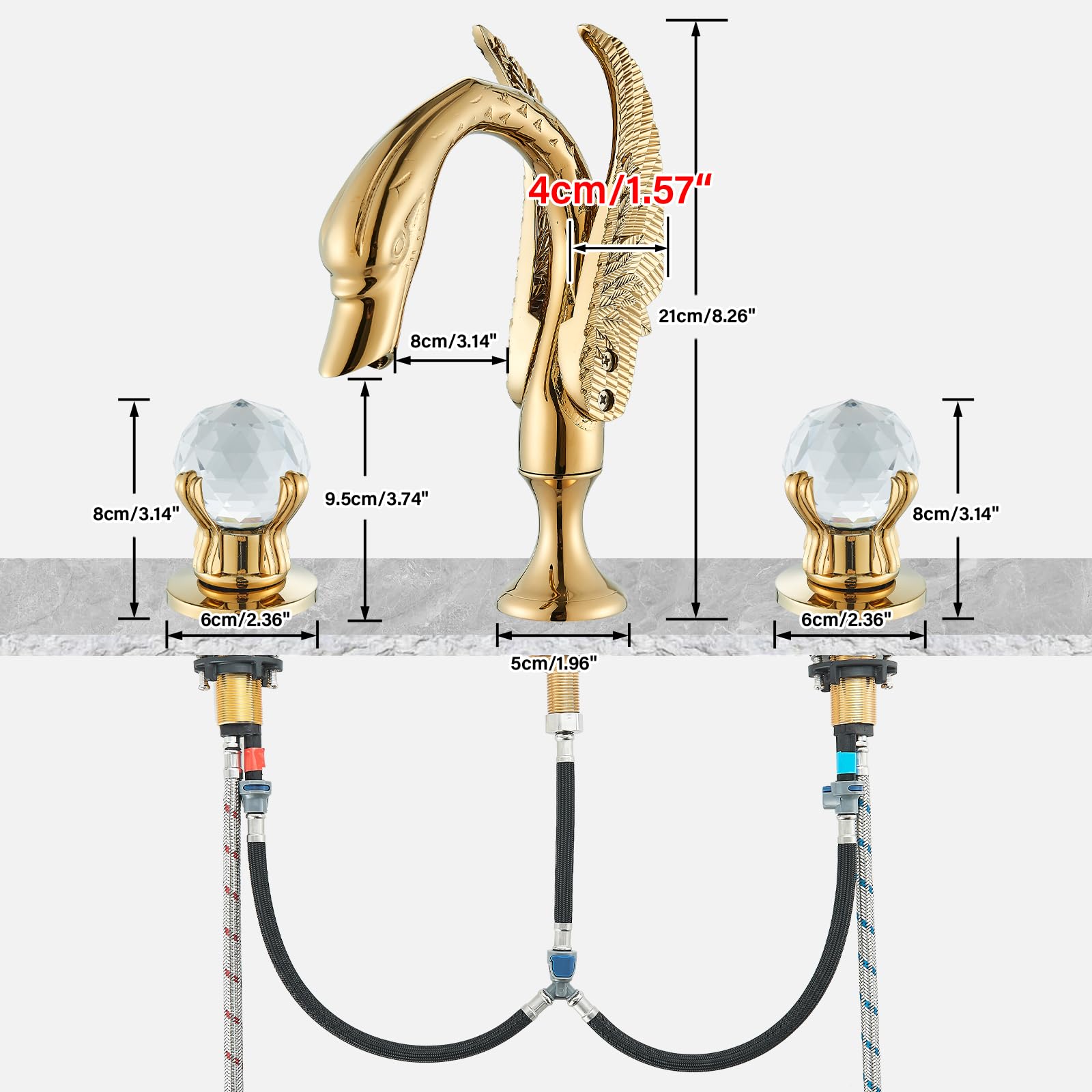 Widespread Bathroom Facuet Gold Swan Bathroom Sink Faucet 3 Hole 2 Handle Crystal Bathroom Vanity Faucets Modern Faucet — view 6