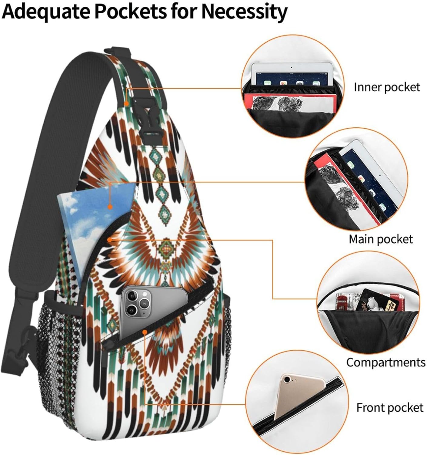 Native American Indian Sling Backpack Chest Bag Crossbody Shoulder Bag Gym Cycling Travel Hiking Daypack For Men Women
