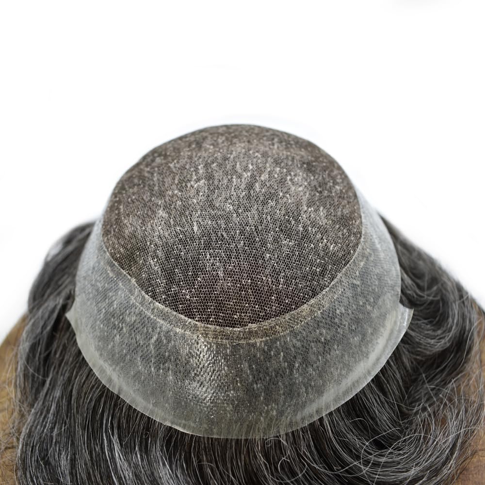 Mens Toupee Remy Human Hair Replacement System For Men Hairpiece Breathable Toupee For Men Hair Piece Toupee 7X9#1B30#1B Off Black+30% Grey 120% Density