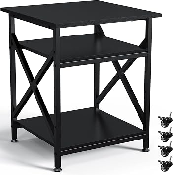3 Tier Printer Stand, Large Table with Wheels, Rolling Cart with Height Adjustable Middle Storage Shelf, 23.6 x 23.6 x 30.3 Inches Shelf for Home Office, Black