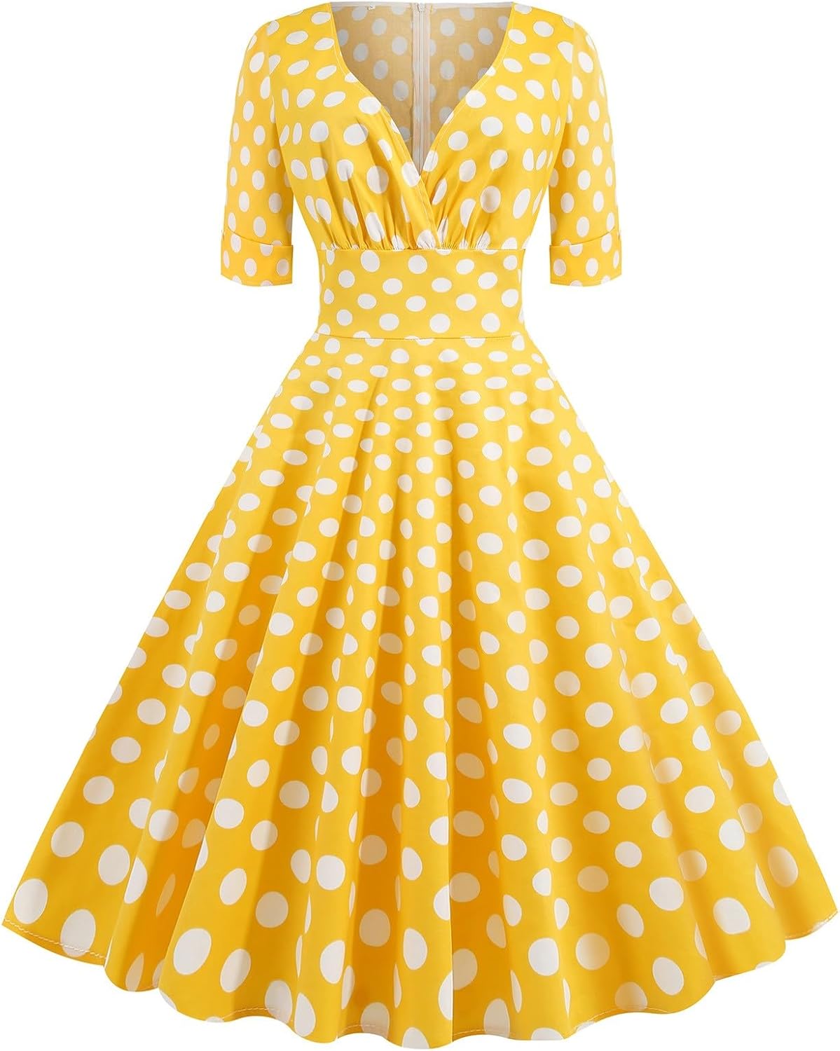 Women 50s 60s Vintage Cocktail Party Dress Wrap V Neck Polka Dot Audrey Hepburn Dresses A-Line Swing Tunic Tea Dress