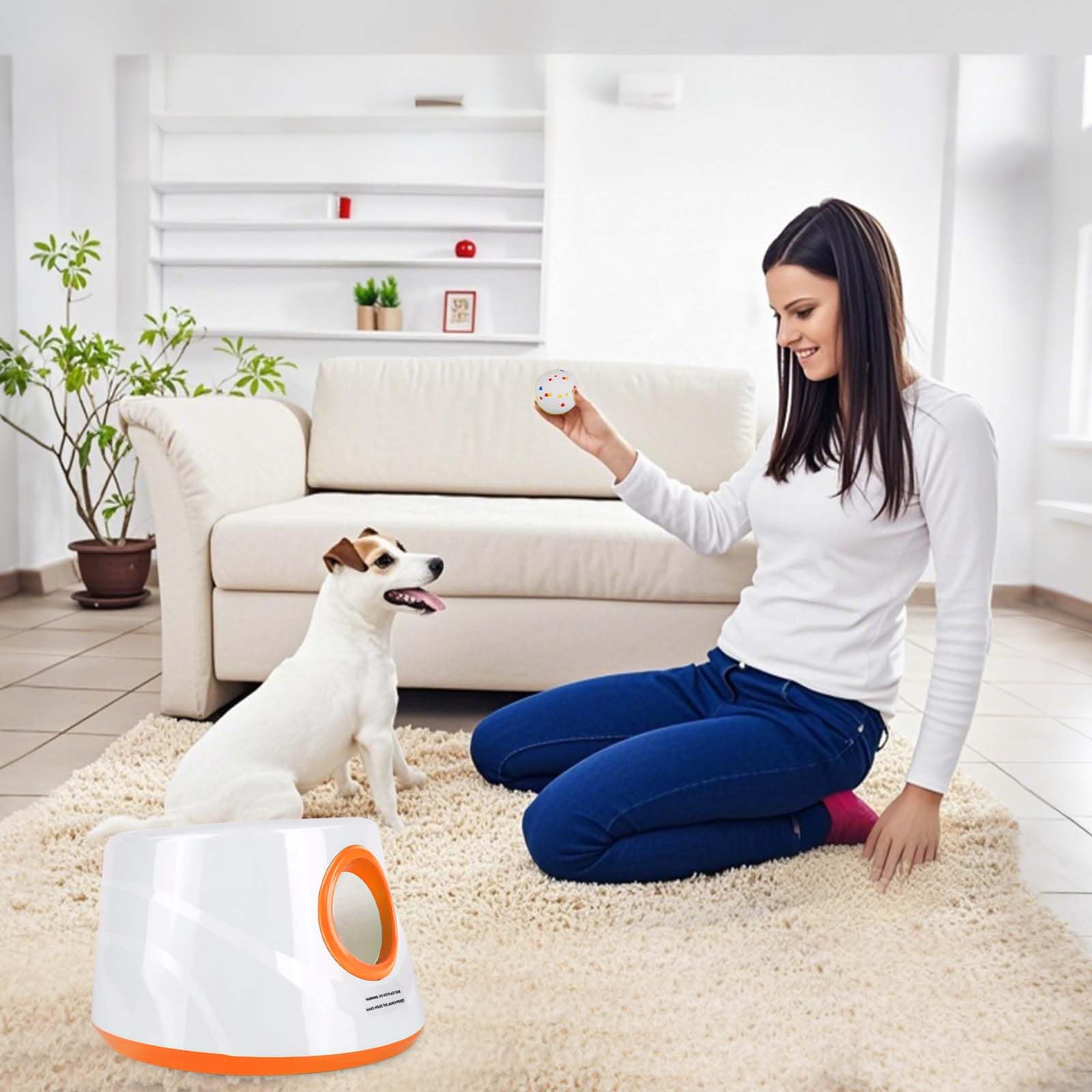 Lanceur de Balle Automatique pour Chien, avec 3 Balles de Tennis ETPU 5,8 cm, 3 Distances Réglables 5,7/9,7/13,7 m, Rechargeable, Jouet Interactif pour Chiens de Petite et Moyenne Taille (Orange)