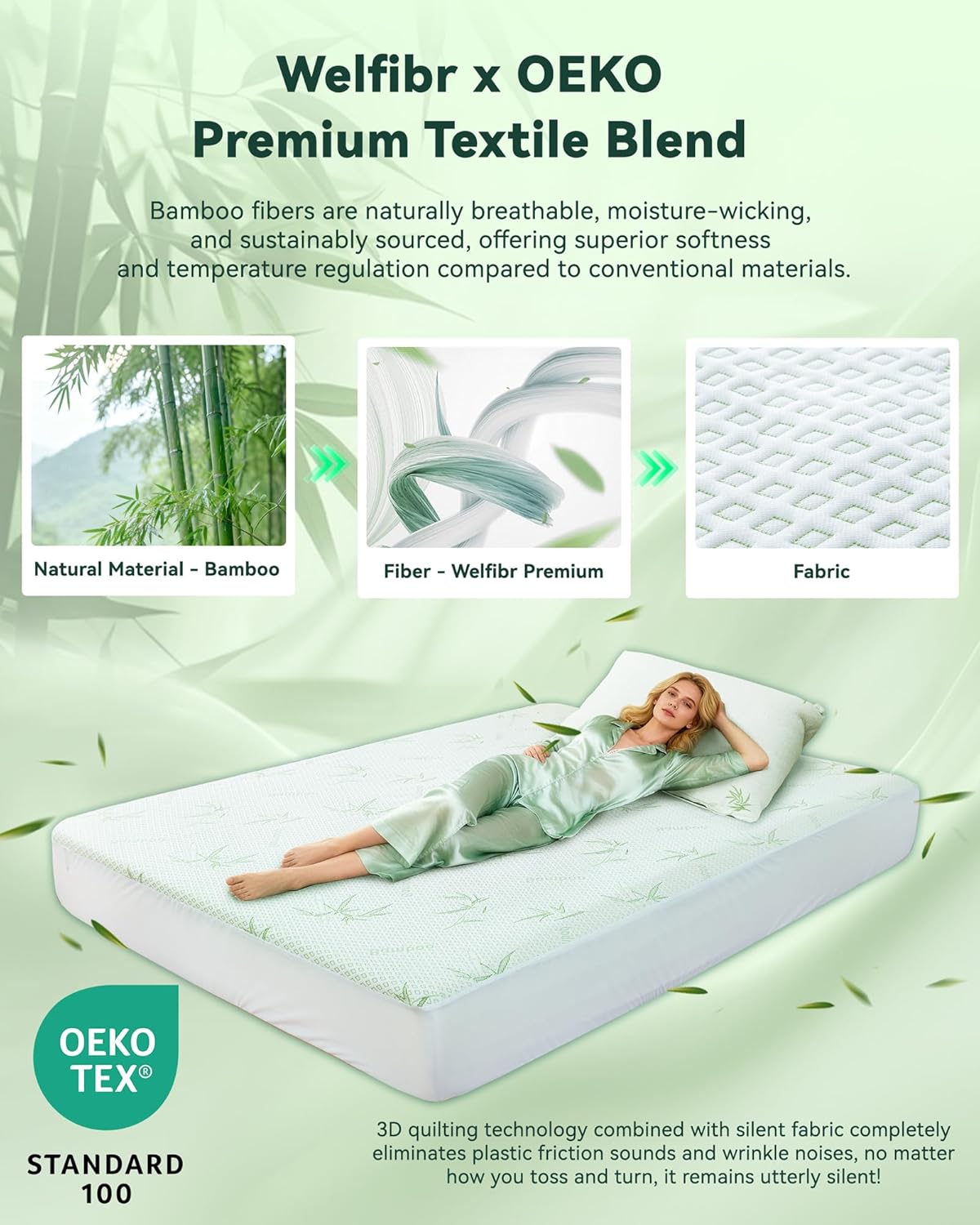 Queen Size Waterproof Mattress Protector Cooling Covers for Hot Sleepers 3D Air Fabric Breathable Noiseless & Soft Bed Cover for 6-18" Deep Pocket Adults, Incontinence 15% Viscose from Bamboo