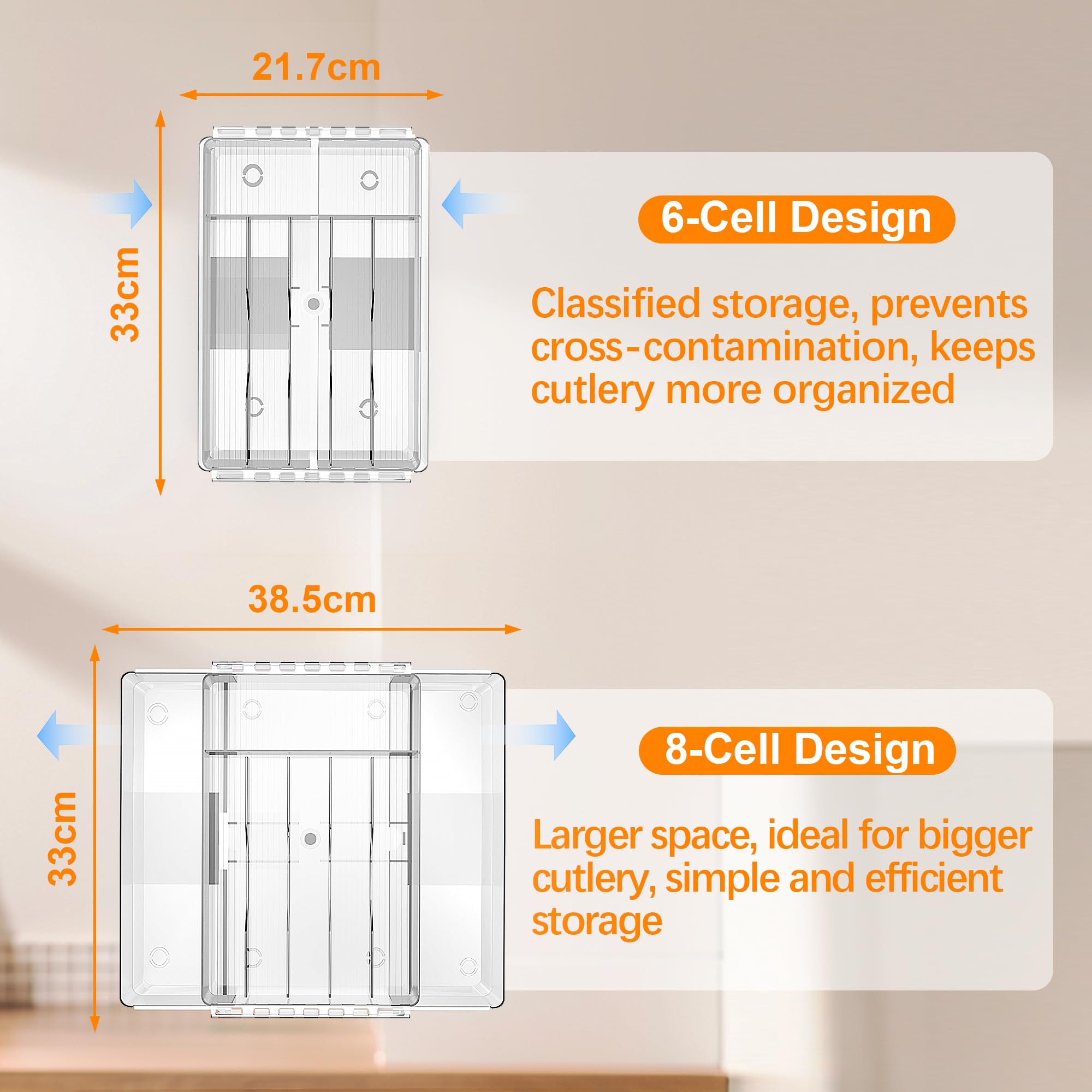 XIALISW Portaposate allungabile per cassetti, portaposate, organizer regolabile per cassetti della cucina, supporto in plastica per posate, cucchiai e forchette (trasparente, medio)