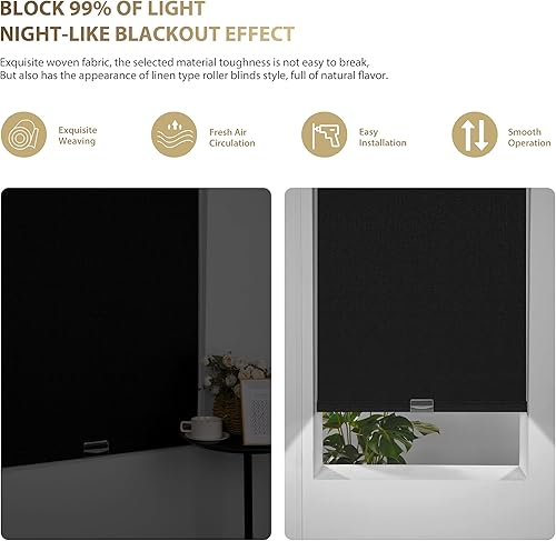 Miniatura 4 de Persianas enrollables opacas para ventanas, sin cordón, para oscurecer la habitación, persianas enrollables fáciles de instalar, con cenefa de