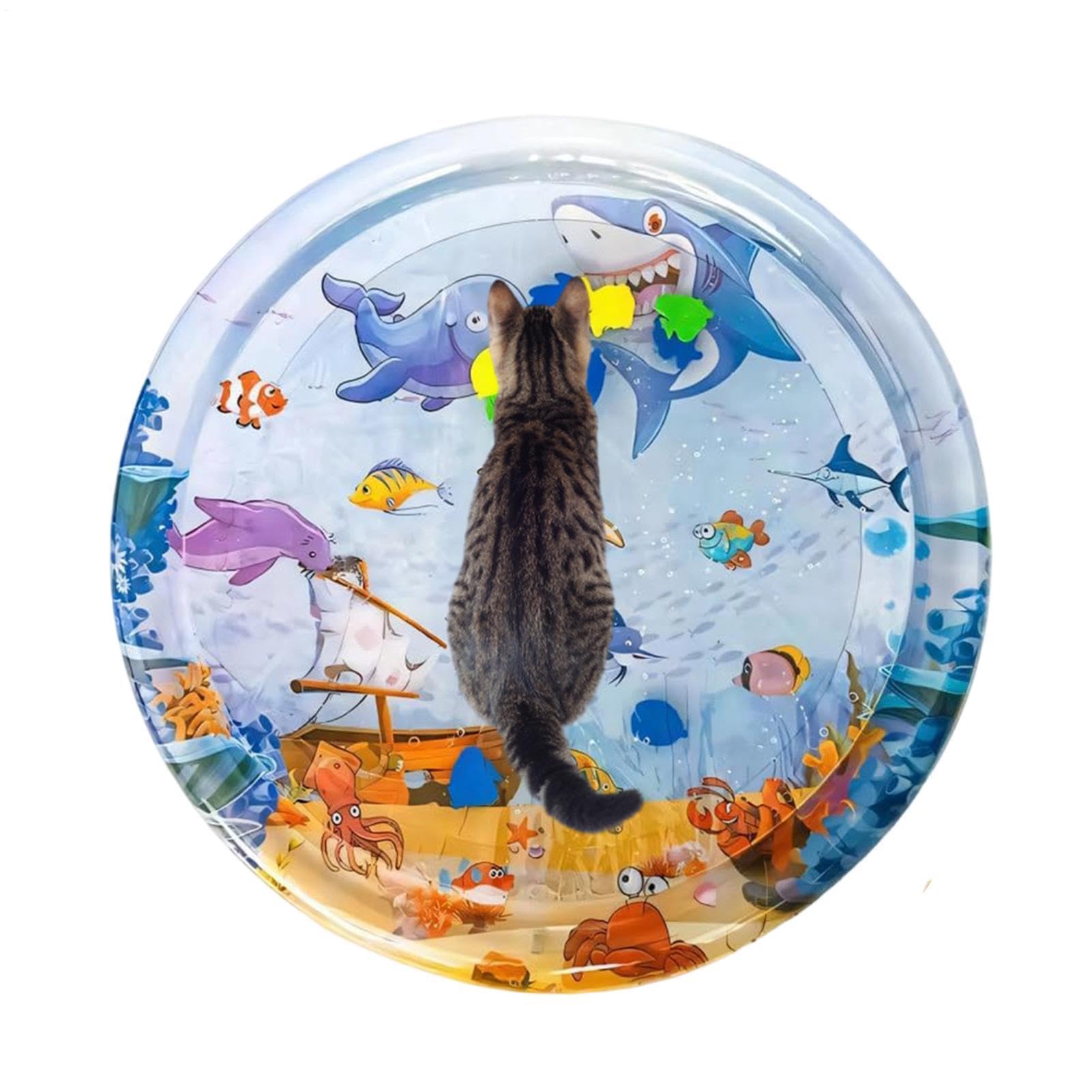 Cat Water Mat Toy,Interactive Cooling Sensory - Dog Water Pad with Floating Fish - for Puppy Kitten Indoor Outdoor Home Living Room Bedroom Balcony Summer