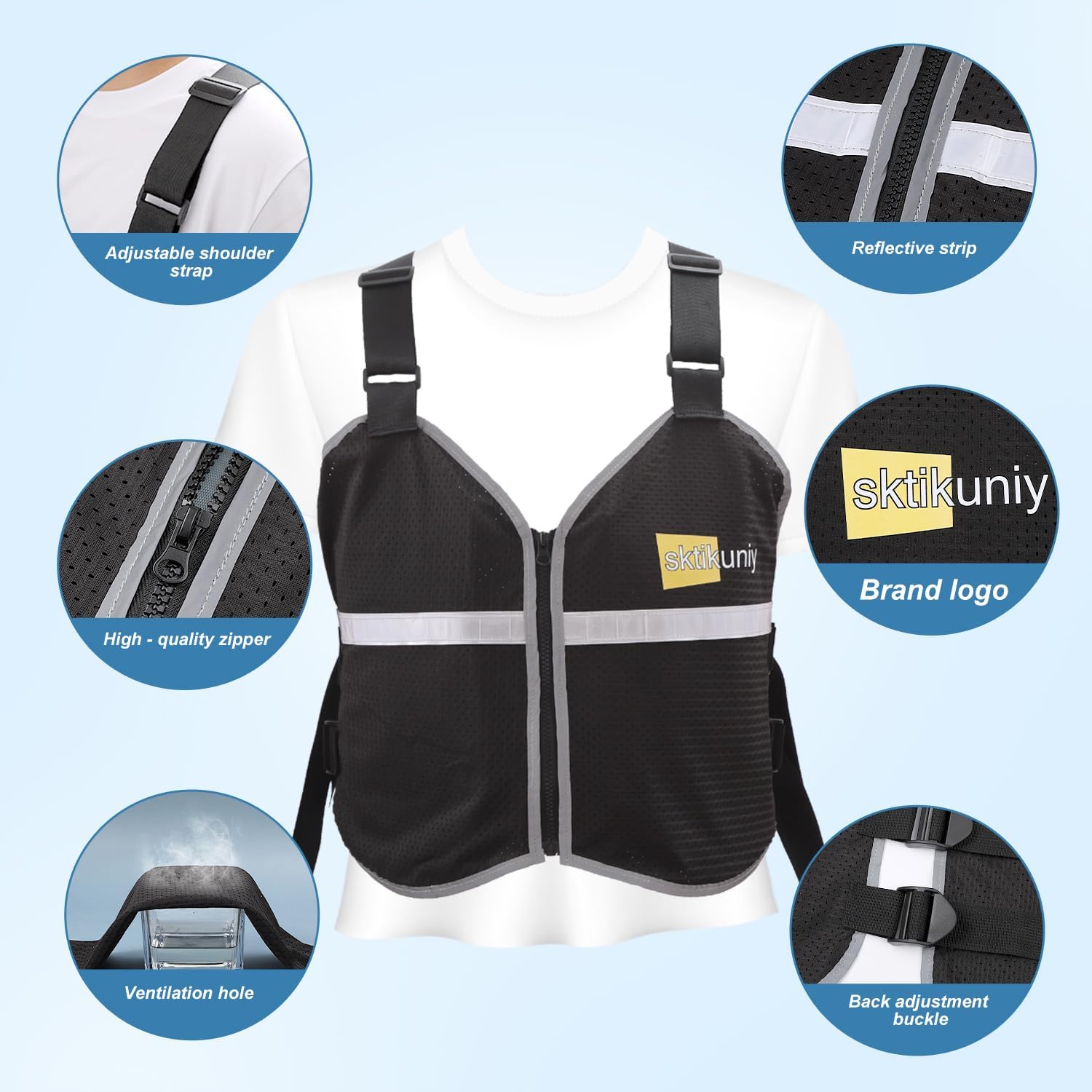 Cooling Vest for Men & Women with 8 Reusable Ice Packs, Lightweight Adjustable Breathable Design with Reflective Strips for Hot Weather, Outdoor Work, Running, Gardening