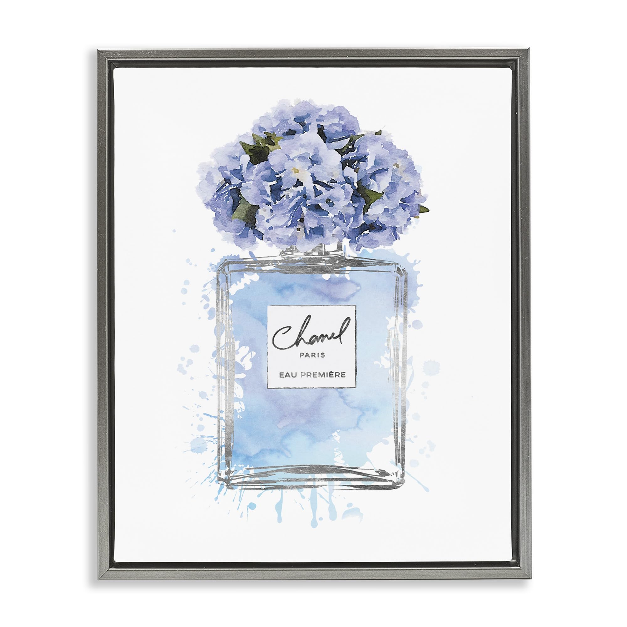 Blue Flowers Perfume Bottle Glam, 16 x 20 Inch Canvas in Floater Frame