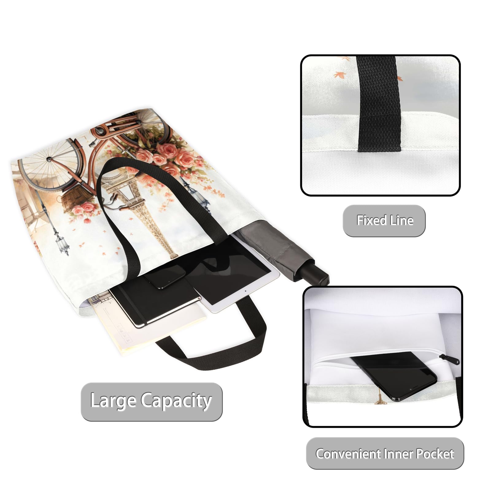 Mularoka Bike Lighthouse Tower Large Capacity Canvas Tote Bag Stylish Handheld Shoulder Bag Reusable Shopping Bag for Work Travel Beach Trips Shopping