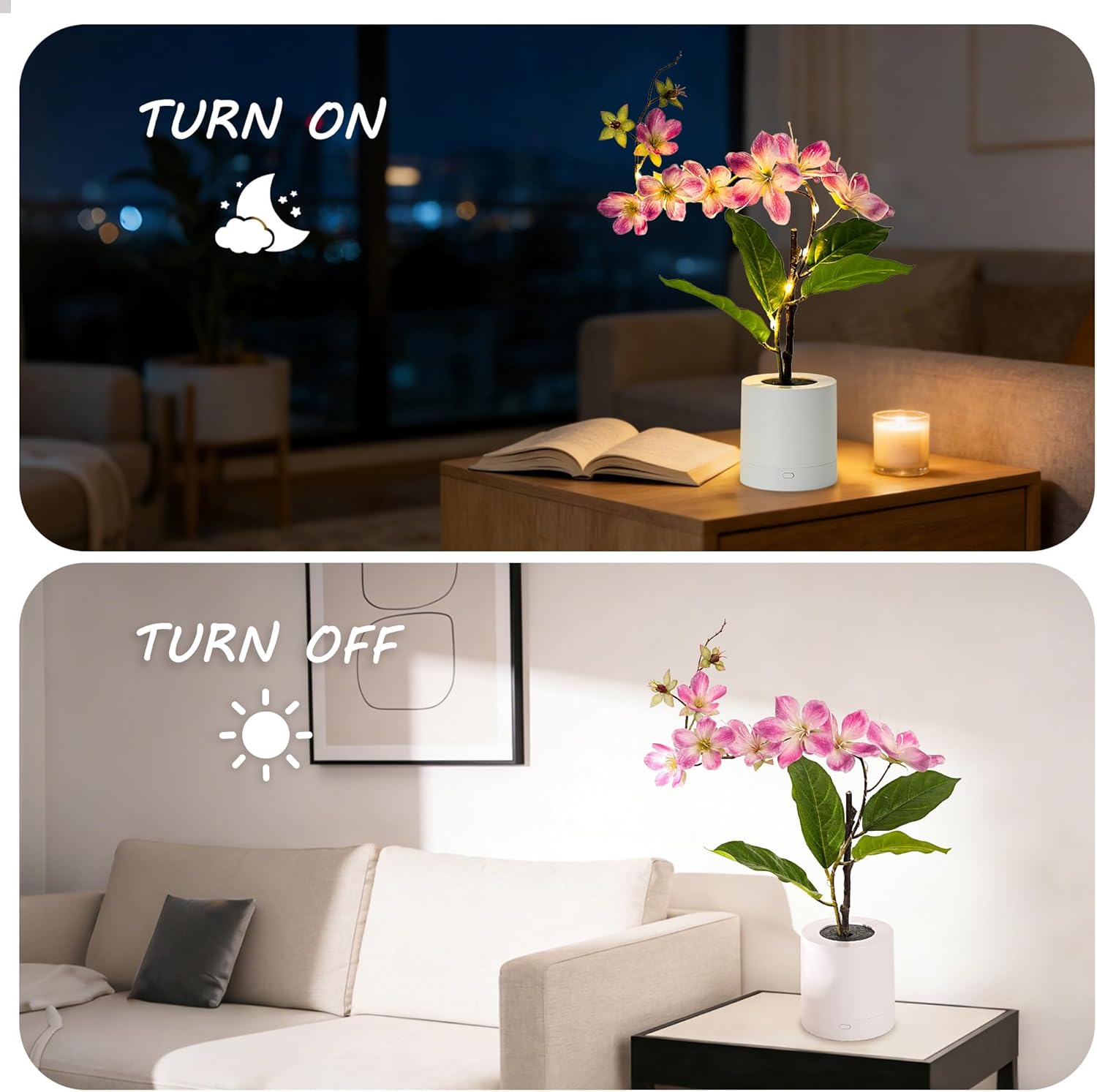 WSYEAR Purple Artificial Jasmine LED Flower Pot - Lighted Floral Decor for Wedding, Christmas, Home Decor,Night Light for Bathroom Kitchen Office Living Room Table Decor Indoor Outdoor