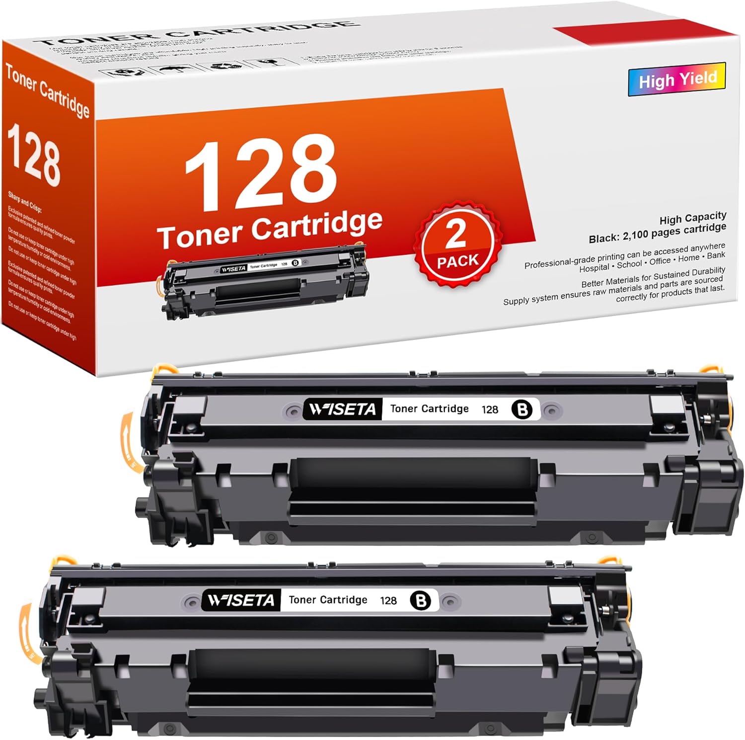Wiseta 128 CRG128 High Yield Black 128 Toner Cartridge Replacement Compatible with Imageclass D530 MF4770N MF4890DW MF4880DW D550 MF4570DN MF4570DW LBP6200D Faxphone L190 L100 Laser Printer (2 Black)