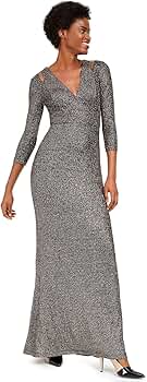 Calvin Klein Womens Black Sequined 3/4 Sleeve V Neck Full-Length Fit +  Flare Formal Dress Size 16 : Clothing, Shoes & Jewelry - Amazon.com