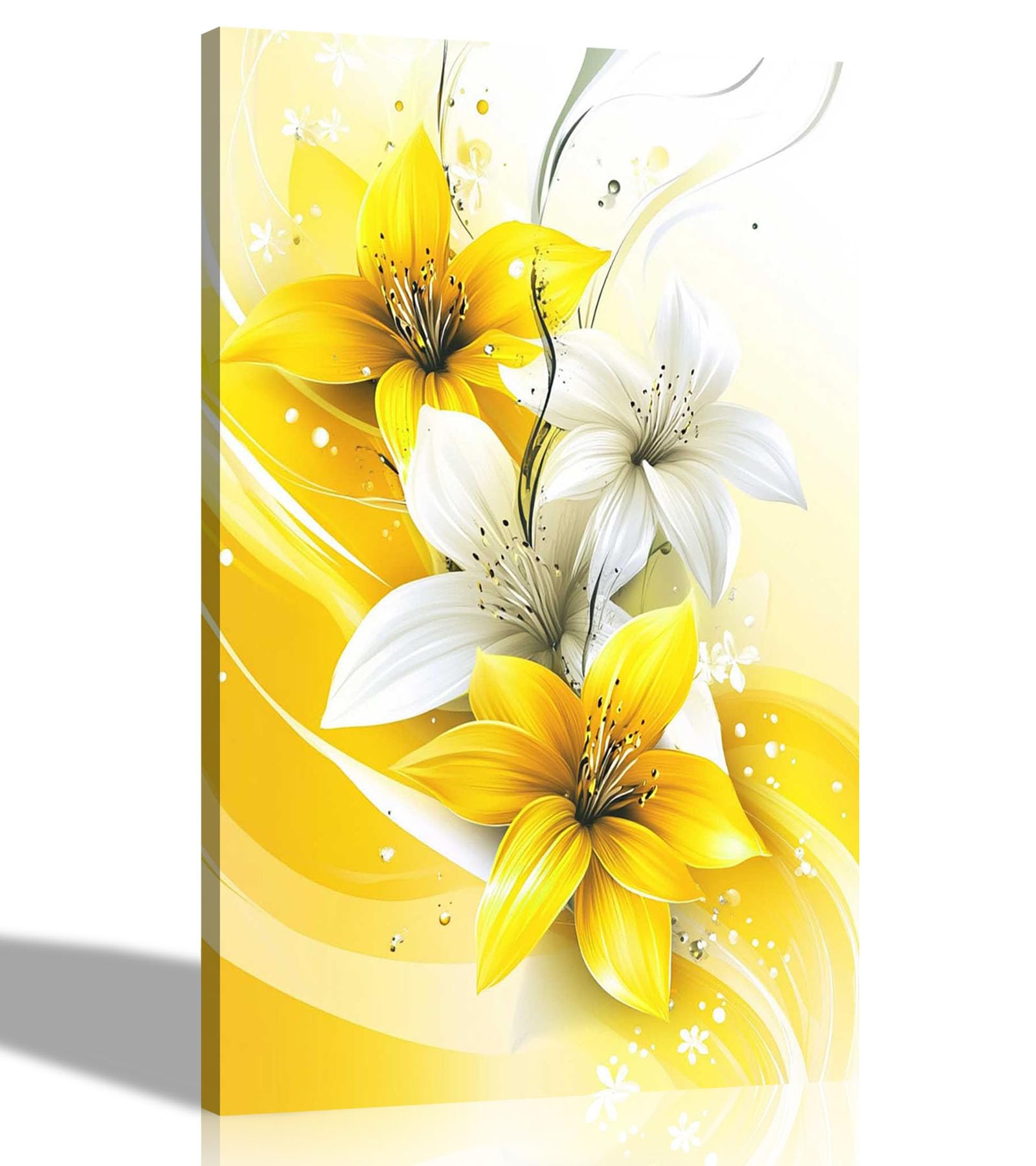 Artley Prints Lily Flower Yellow White - Abstract Yellow Lily Flowers Canvas Prints Flower Wall Art For Hanging Garden Ready To Hang 60 X 40Cm (24 X 16 Inches) A2