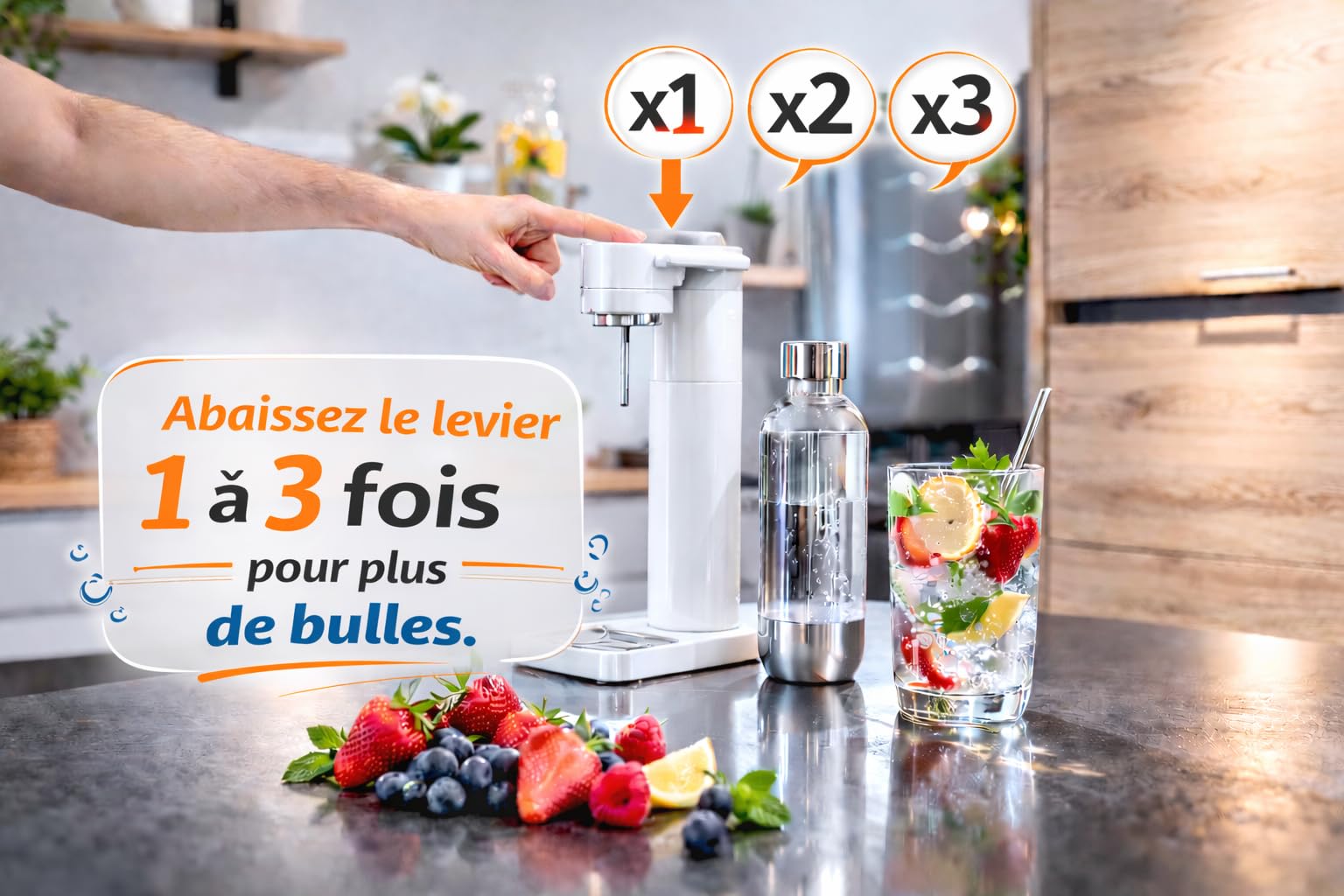 Machine à Eau gazeuse Fizz Club H2O Blanc Mat – Gazéificateur Manuel Sans Électricité