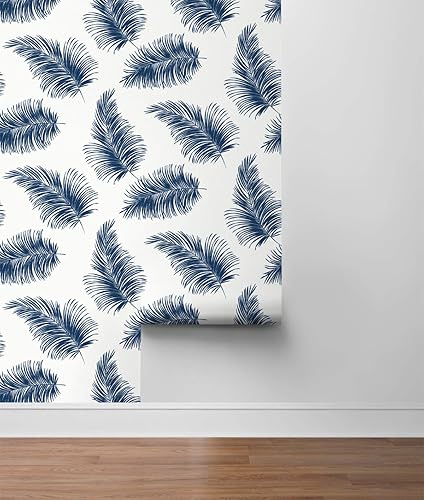 Miniatura 8 de Luxe Haven - Papel tapiz para despegar y pegar con palmera (blanco y azul marino)