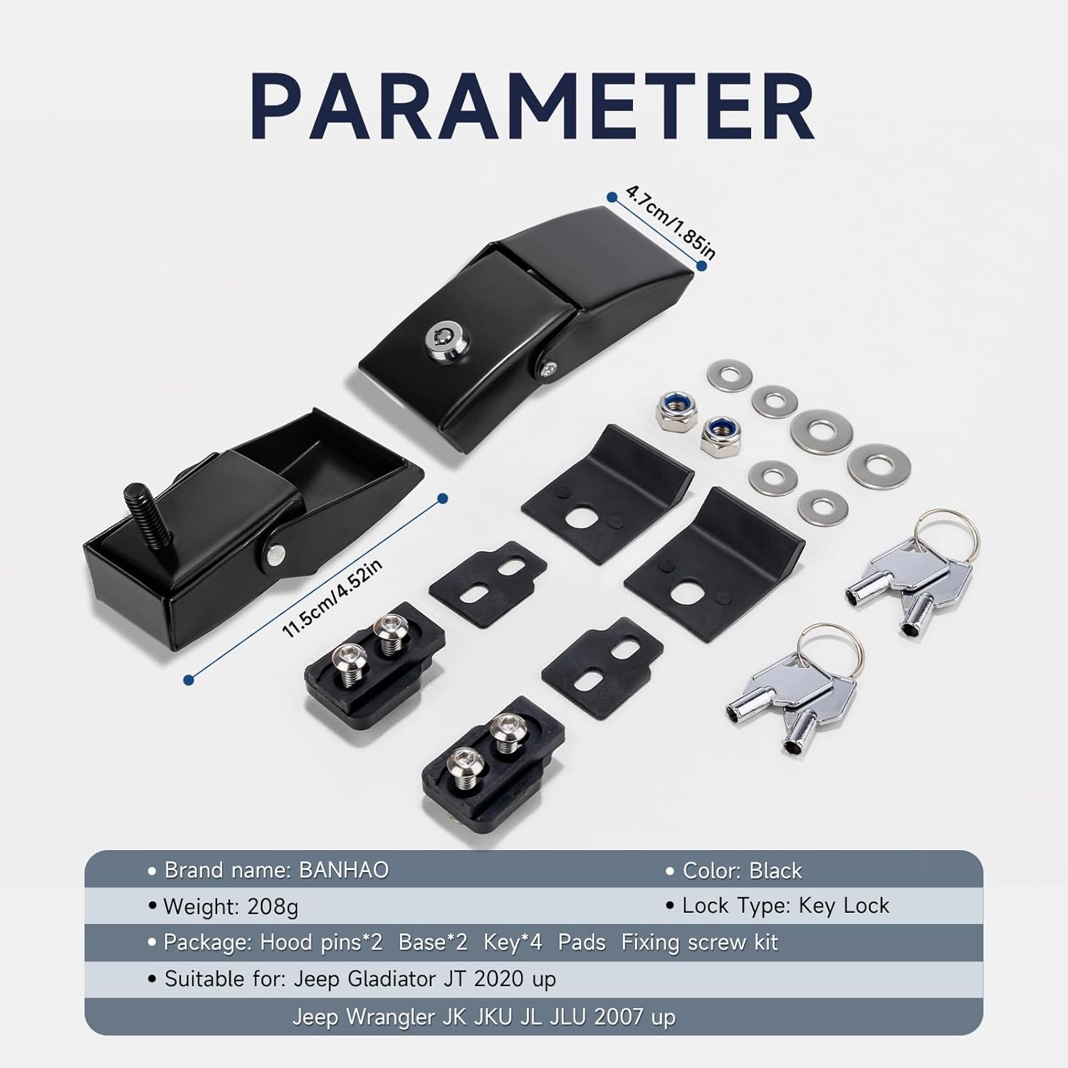 Hood Latches Locking Jeep JL JK Hood Lock Compatible with Jeep Wrangler JK 2007-2018 / Wrangler JL JLU 2018-2025 / Gladiator JT 2020-2025