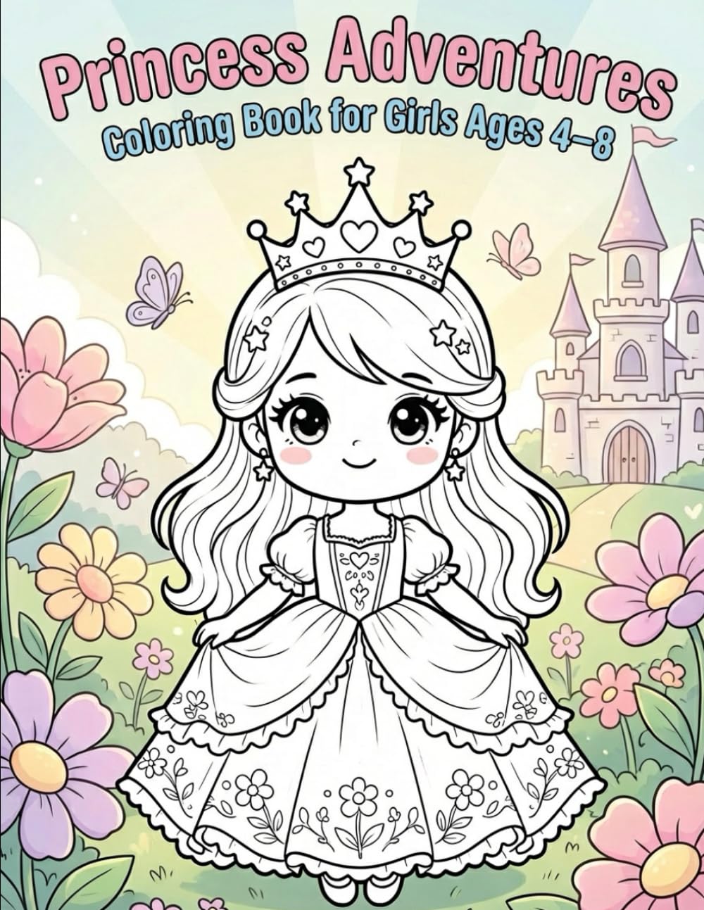 Princess Adventures Coloring Book for Girls Ages 4–8: Fun & Easy Cute Princess Coloring Pages