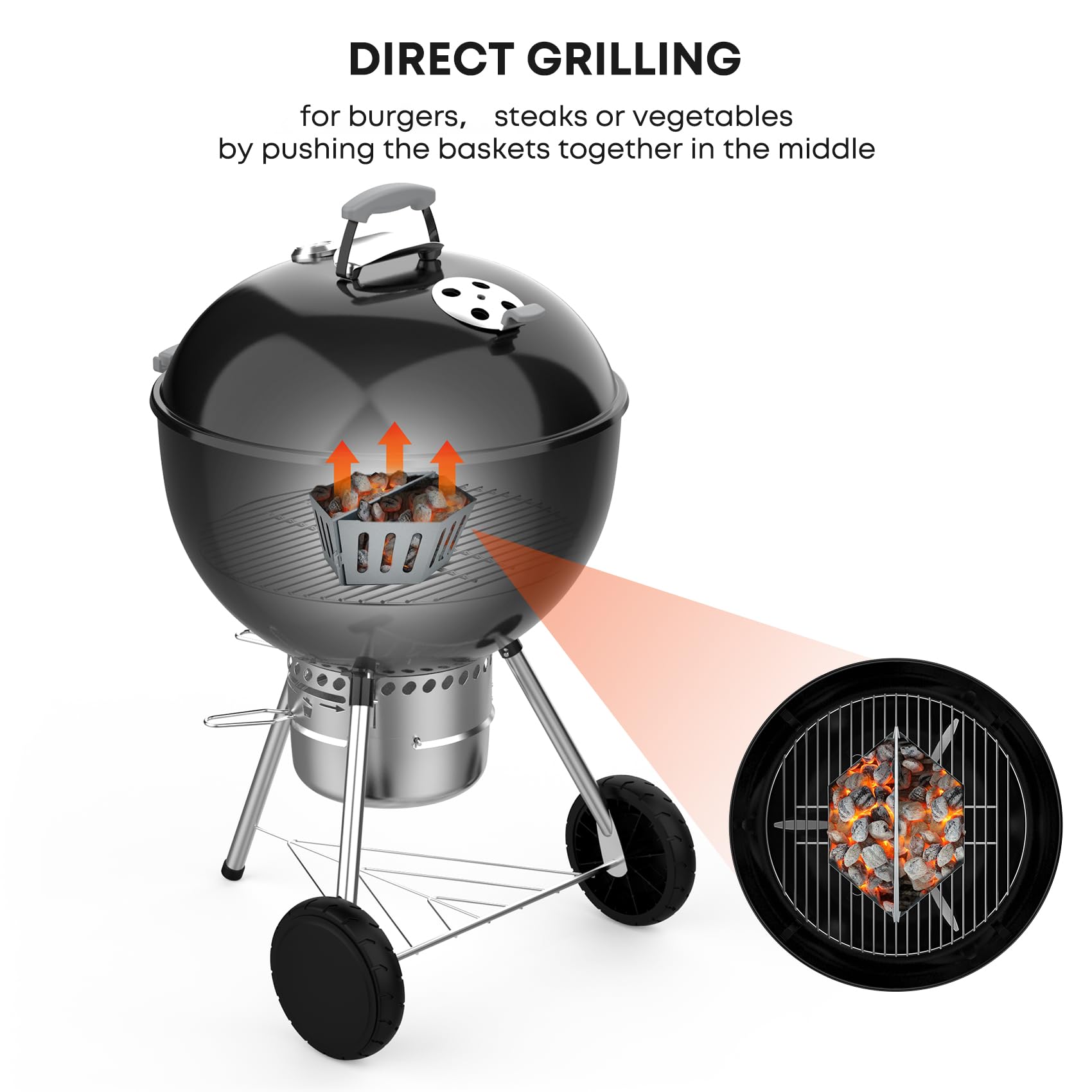 Stanbroil Uchwyty do kosza na węgiel drzewny ze stali nierdzewnej - akcesoria do grillowania pasują do Weber i większości innych grillów czajnikowych