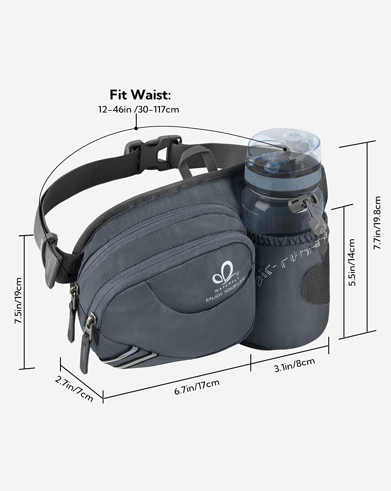 Waterfly Sac banane étanche avec porte-bouteille, gris