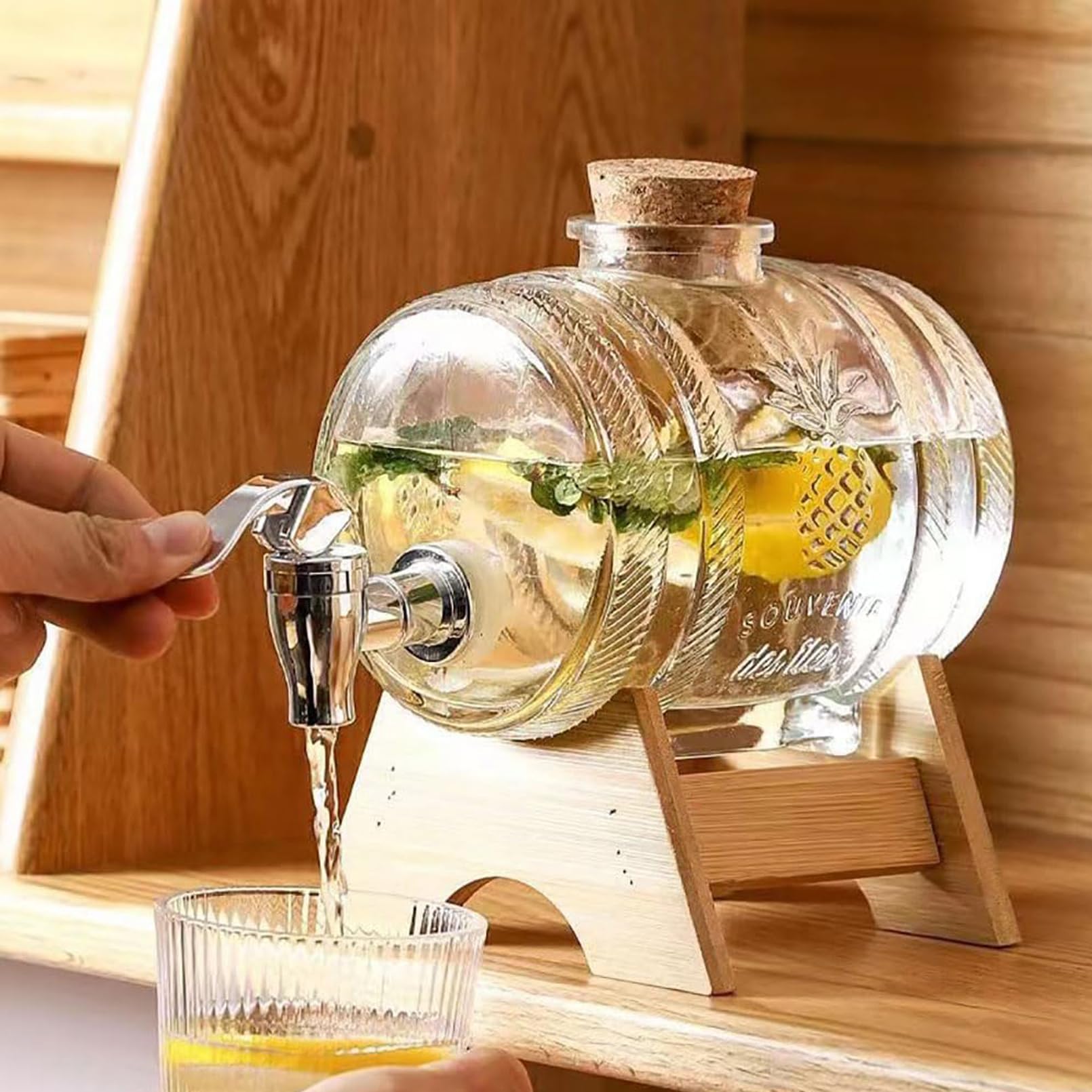 Dispensador de agua de 5 litros con grifo, sin BPA, a prueba de fugas, dispensador de bebidas de madera para oficina, camping, zumos y bebidas frías, perfecto para fiestas y eventos
