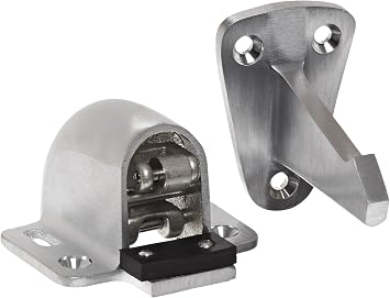 Rockwood 494.26D Brass wall Mount Automatic Door Holder with Stop, Satin Chrome Plated Finish, 3-3/4" Wall to Door Clearance, Includes Fasteners for Use with Solid Wood Doors and Drywall/Plaster Walls