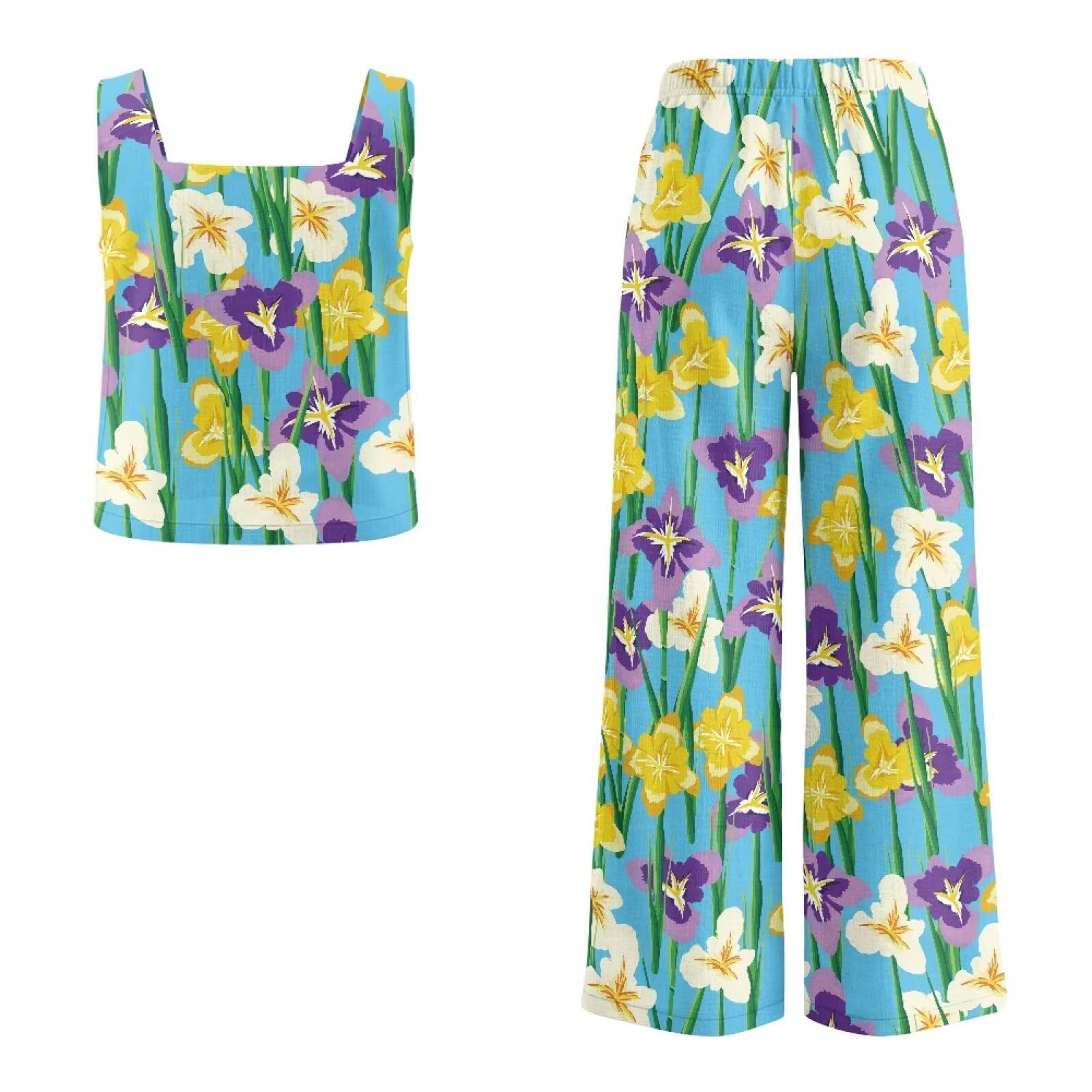 Xoenoiee 2-teiliges Set für Damen, Sommer-Outfits, Reise-Lounge-Sets, Tank-Top und Hose mit weitem Bein, Strandurlaub