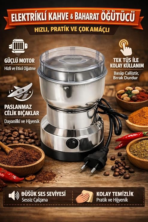 Mini Baharat Kahve Öğütücü Elektrikli 10s Hızlı Öğütücü Çok İşlevli Parçalama Makinesi Kuru Tahıl Değirmeni Baharat Tohumları Pirinç Çekirdeği Çeşniler,Kahve Çekirdeği Öğütücü