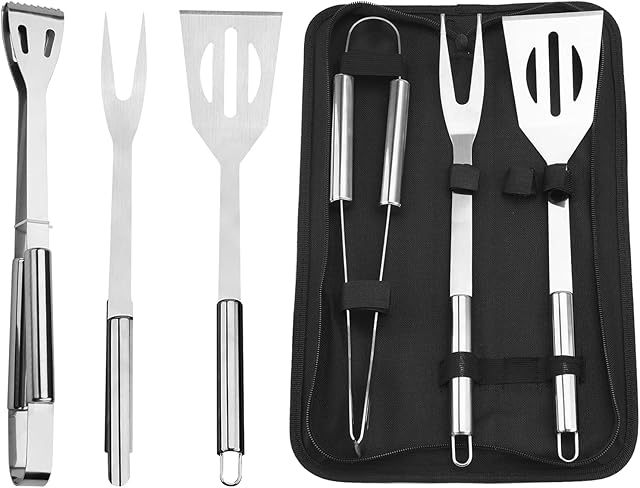 Jodsen BBQ Tool Set,3 Pcs Professional Stainless Steel Grill Accessories Set with Handle Storage Bag,Camping Barbecue Grilling Utensils Kit Spatula Tongs Fork for Birthday Christmas Party