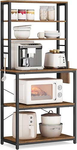 Miniatura 9 de VASAGLE Barra de Café, Estante de Panadero de 23.6 Pulgadas para Cocina con Almacenamiento, Estantes de Cocina de 6 Niveles con 6 Ganchos, Soporte
