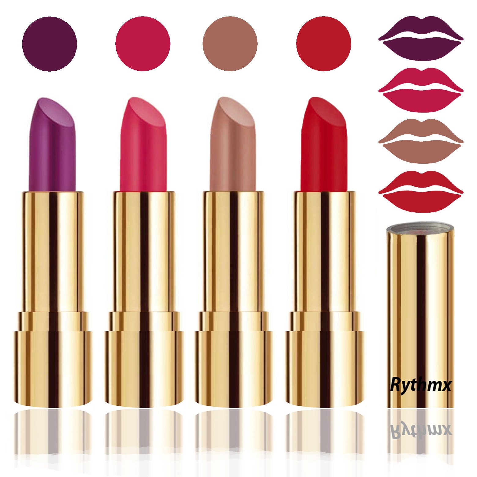 Rythmx Professional Timeless 4 Colors Collection Velvet Touch Matte Lipstick Long Stay on Lips(Passion Purple, Passion Pink, Peaches Nude, Blood Red)