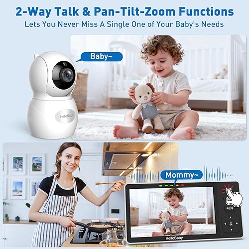 Miniatura 6 de HelloBaby Monitor de bebé HD 720P de 5.5 pulgadas con 4 cámaras, pantalla dividida, monitores de video para bebés, sin WiFi