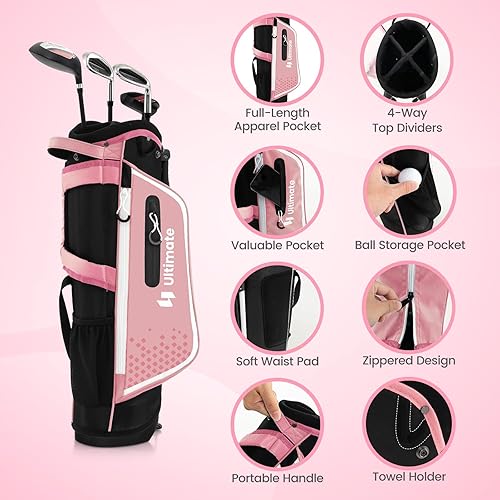 Miniatura 4 de Tangkula Juego de palos de golf para niños para diestros, juego completo de palos de golf junior con madera de calle #3 de 205 CC y hierros y putter