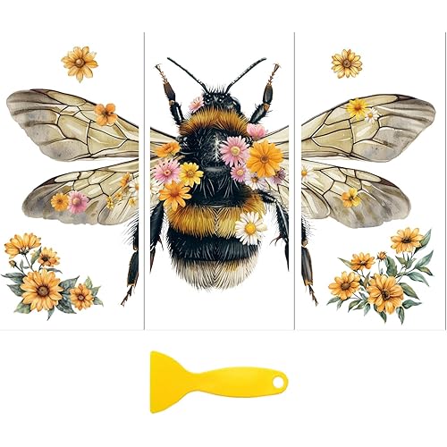 Peacoblue Rub on Transfer Decal Sticker for Furniture Craft Decor 6"x12" Retro Floral Bees, 3Pcs Waterproof UV DTF Transfer for Drawer Dresser Glass Porcelain Wood Plastic