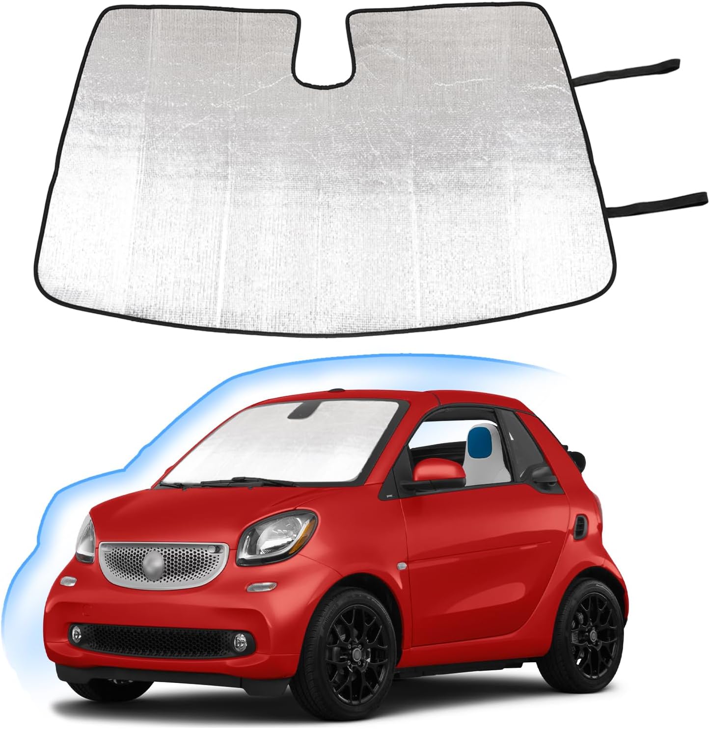 Windshield Sunshade for Benz Smart fortwo forfour 453 451 450 2009-2021, Custom Fit Front Windshield Sun Shade, Foldable Reflective Sun Visor, Screen Shield Cover UV Blocker Protector HeatShield Silver