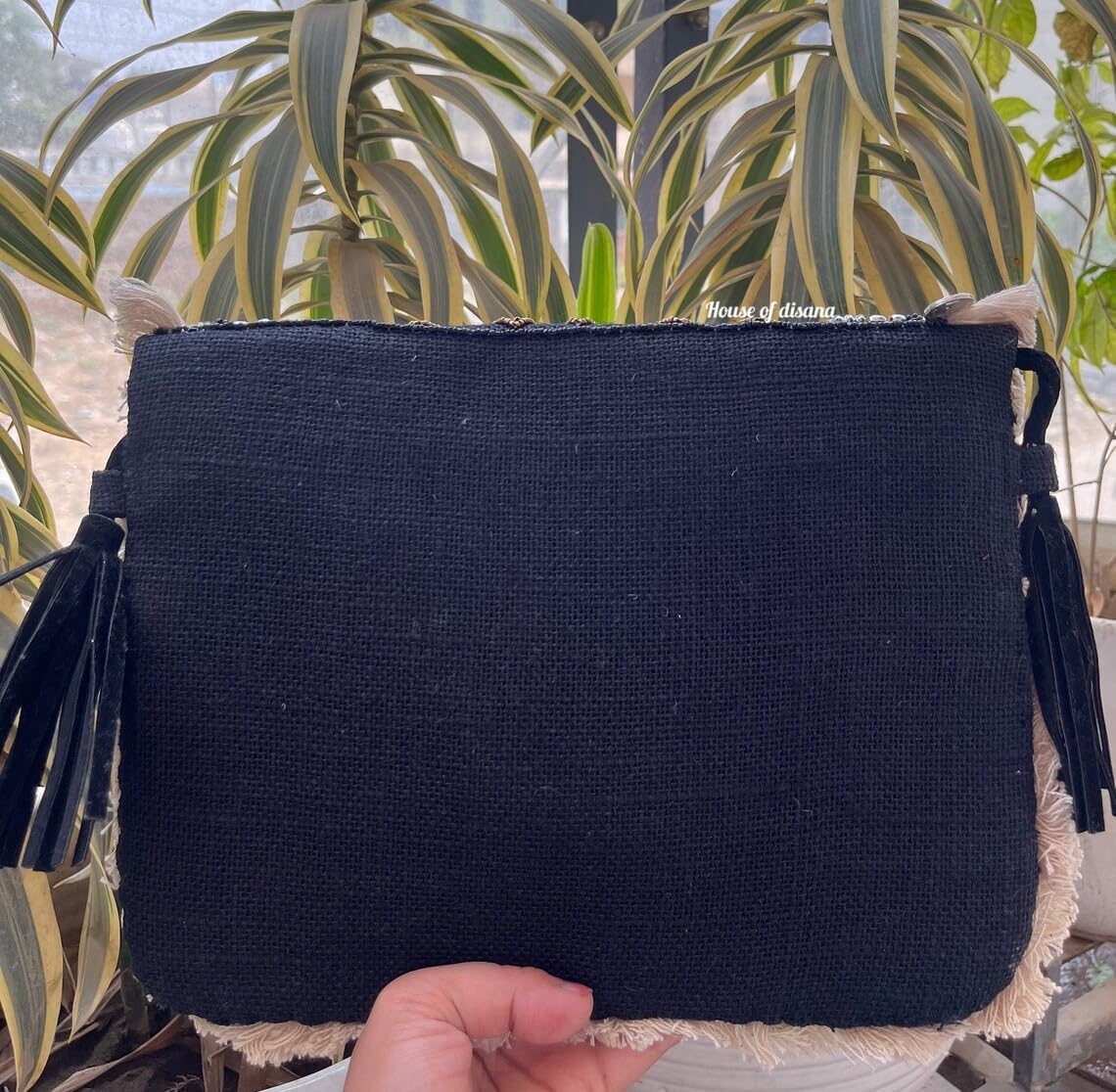 Handcrafted Boho Clutch Purse, Beaded Geometric Pattern with Fringe, Crossbody Evening Bag - Image 5